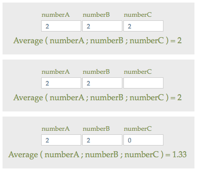 Three Average function examples with blank and non-blank fields.