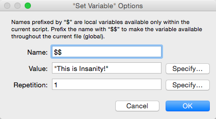 Set Variable dialog box.