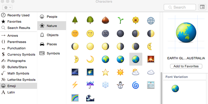 Emoji from the Character Viewer